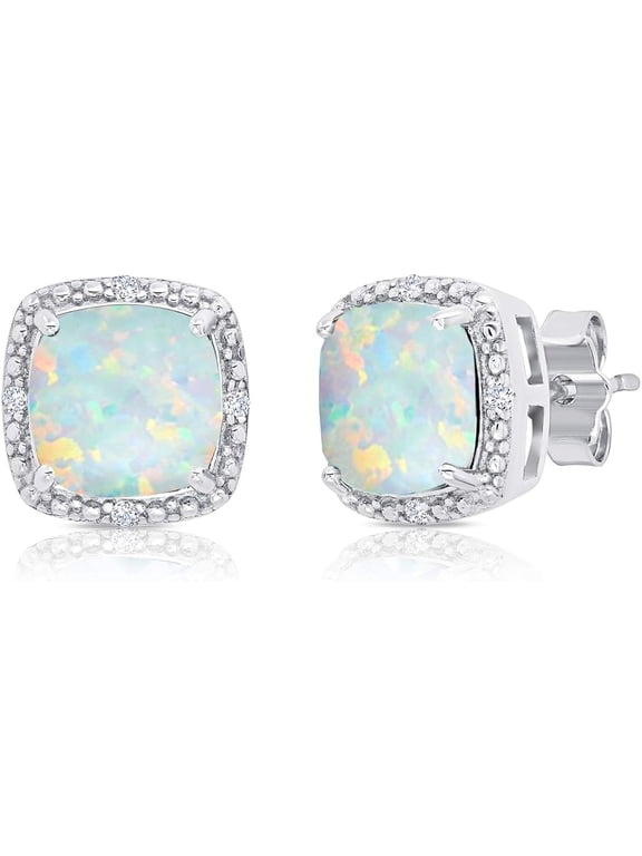 2.20 Ct Cushion Cut Fire Opal Push Back Women's Stud Earring 14K White Gold Plated For Women's 925 Sterling Silver