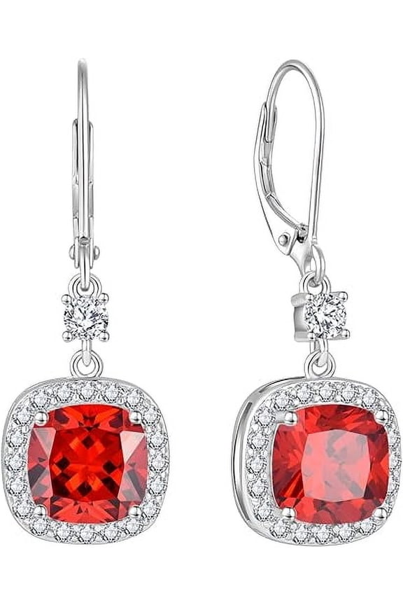 2.20 Ct Cushion Cut Red Ruby Lever Back For Women's Drop & Dangle Earrings 14K White Gold Plated 925 Sterling Silver