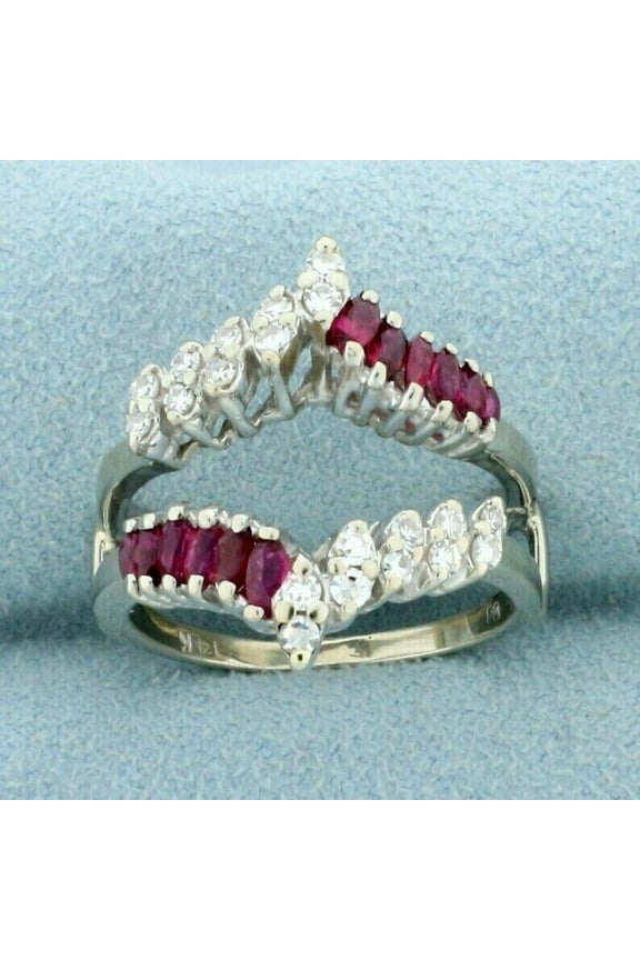 2.20 Ct Marquise Cut Red Ruby Wedding Engagement Enhancer Guard Wrap Ring 925 Sterling Silver 14K White Gold Plated For Women's -10