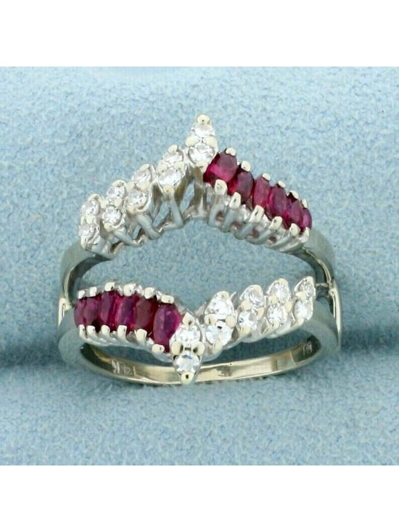 2.20 Ct Marquise Cut White Red Ruby Wedding Engagement Enhancer Guard Wrap Ring 925 Sterling Silver 14K White Gold Plated For Women's -9