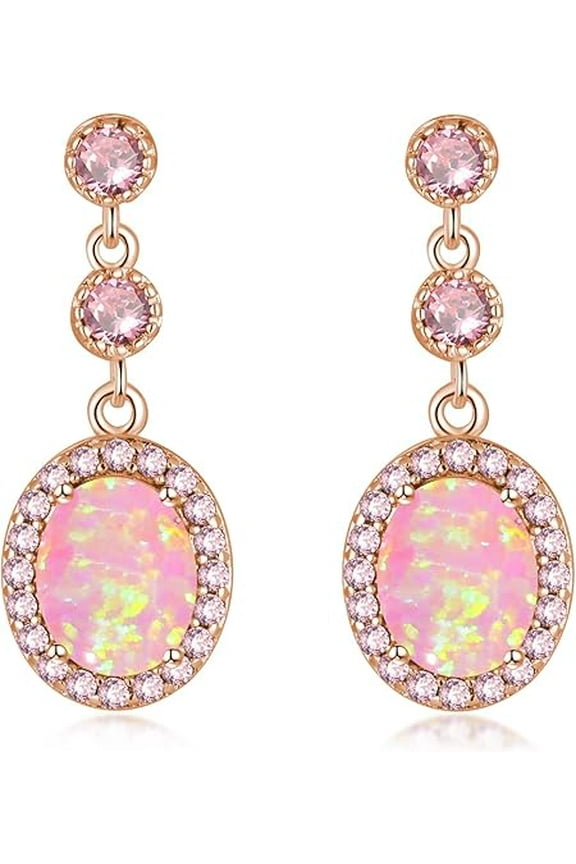 2.20 Ct Oval Cut Fire Opal Push Back For Women's Drop & Dangle Earrings 14K Rose Gold Plated 925 Sterling Silver