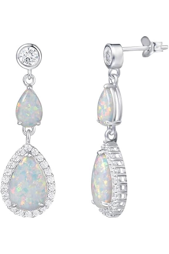 2.20 Ct Pear Cut Fire Opal Push Back For Women's Drop & Dangle Earrings 14K White Gold Plated 925 Sterling Silver