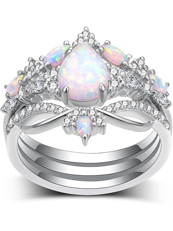 2.20 Ct Pear Cut Fire Opal Womens Engagement Bridal Ring Set 14K White Gold Plated 925 Sterling Silver -5