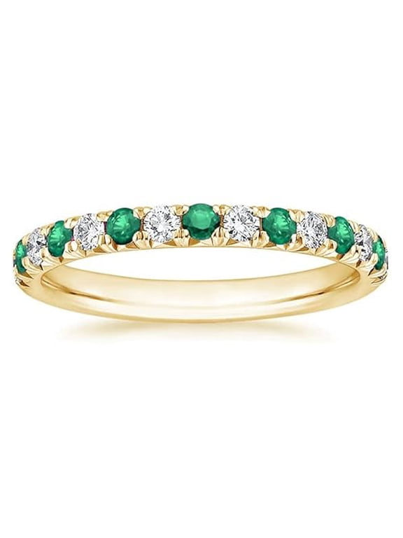 2.20 Ct Round Cut Emerald Wedding Engagement Full Eternity Ring 14K Yellow Gold Plated 925 Sterling Silver For Women's -4