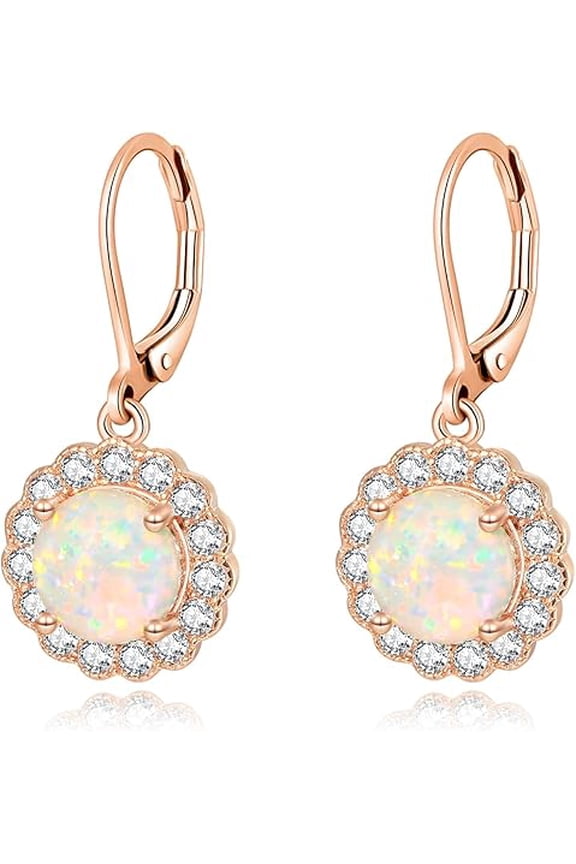 2.20 Ct Round Cut Fire Opal Lever Back For Women's Drop & Dangle Earrings 14K Rose Gold Plated 925 Sterling Silver