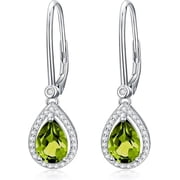 Gems&Jewels 2.20 Ctw Pear Cut Green Peridot Womens Drop Dangle Earrings 14K White Gold Plated 925 Sterling Silver