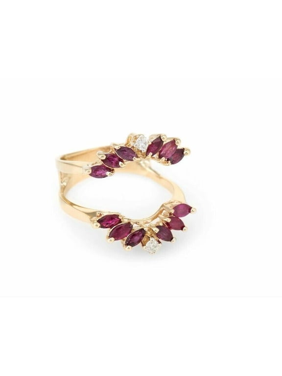2.30 Ct Marquise Cut Red Ruby Wedding Engagement Enhancer Guard Wrap Ring 925 Sterling Silver For Women's 14K Yellow Gold Plated -8