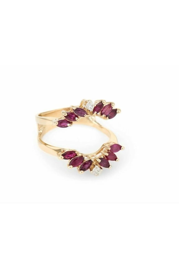 2.30 Ct Marquise Cut Red Ruby Wedding Engagement Enhancer Guard Wrap Ring 925 Sterling Silver For Women's 14K Yellow Gold Plated -9.5
