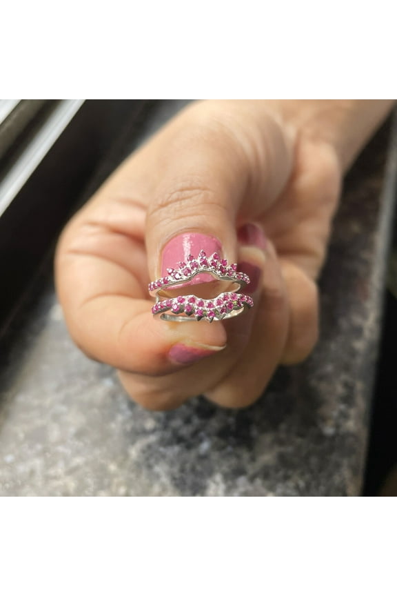 2.30 Ct Round Cut Red Ruby Wedding Engagement Enhancer Guard Wrap Ring 925 Sterling Silver For Women's 14K White Gold Plated -7