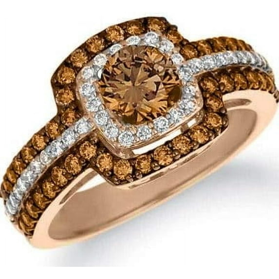 Gems & Jewels 2.50 Ct Round Cut Brown Diamond Engagement Wedding Christmas Thanksgiving Halo Ring 14K Rose Gold Plated 925 Sterling Silver For Women's -9.5