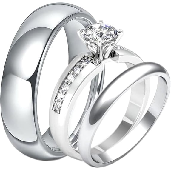 Gems Jewels 2.50 Ct Round Cut Diamond Wedding Engagement Trio Ring Set 14K White Gold Plated 925 Sterling Silver For Women's -9