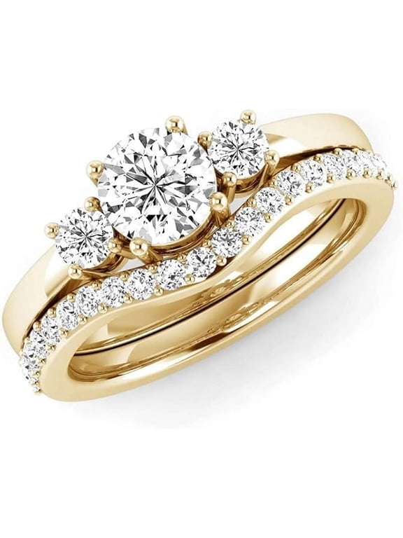 2.62 Ct Round Cut White Diamond Engagement Wedding Thanksgiving Christmas Bridal Ring Set 14K Yellow Gold Plated 925 Sterling Silver For Women's -10