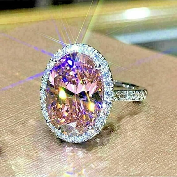 Gems Jewels 2.80 Ctw Oval Cut Pink Sapphire & Diamond Wedding Anniversary Engagement Halo Ring 14K White Gold Plated 925 Sterling Silver 925 Sterling Silver -9.5