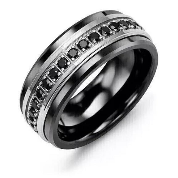 Gems Jewels 2 Ct Round Cut Black Diamond Wedding Engagement Ring 14K Black Gold Plated 925 Sterling Silver For Men's -9.5