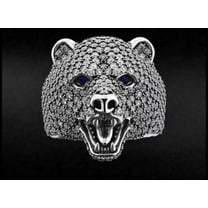 Gems Jewels 2 Ct Round Cut Diamond & Sapphire Wedding Engagement Bear Ring 14K White Gold Plated 925 Sterling Silver For Men's -8.5