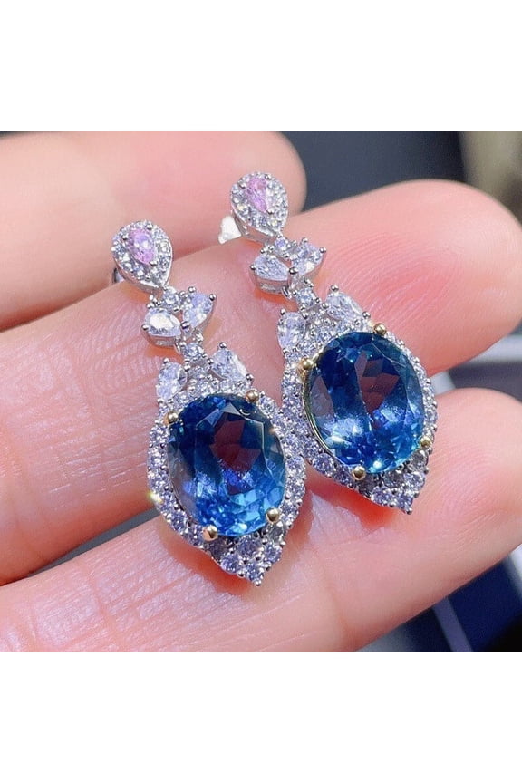 2 Ct White Gold Plated Oval Cut BlueTopaz Womens Push Back Stud Earrings 14K 925 Sterling Silver