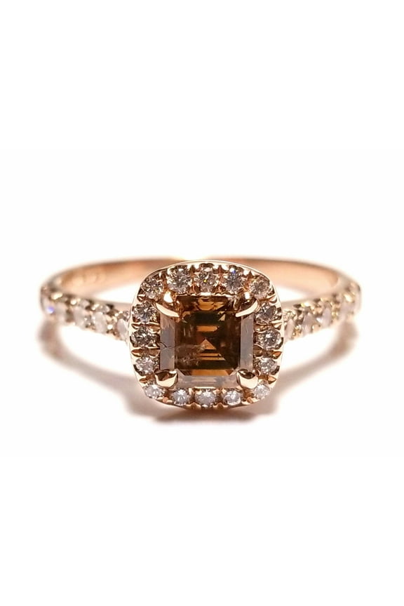 2 Ctw Emerald Cut Brwon Diamond Halo Ring Wedding Engagement 14K Rose Gold Over -4