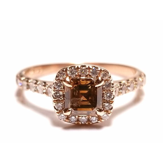 Gems Jewels 2 Ctw Emerald Cut Brwon Diamond Halo Ring Wedding Engagement 14K Rose Gold Over -8