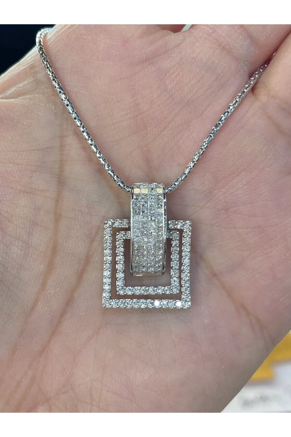 3.00 Ct Round Cut Diamond Cluster Pendant 14K White Gold Plated 925 Sterling Silver