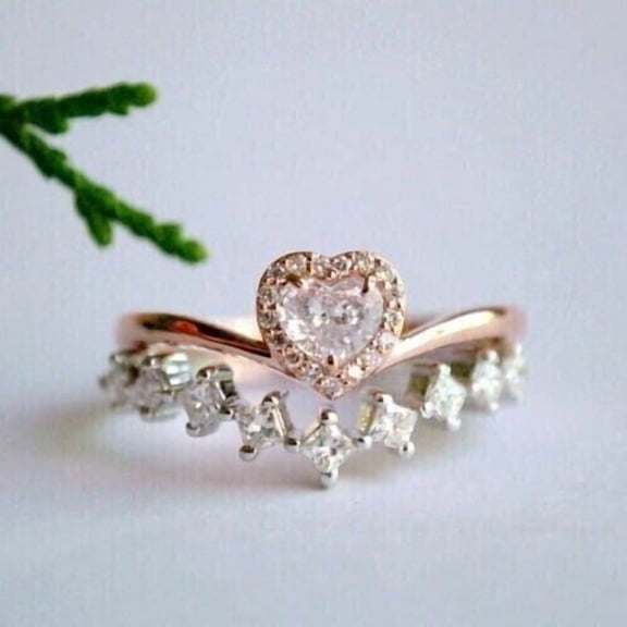 Gems Jewels 3.10 Ctw Heart Cut Diamond Wedding Anniversary Wedding Ring Bridal Set Band Ring 14K 2 Tone Gold Plated 925 Sterling Silver 925 Sterling Silver -6