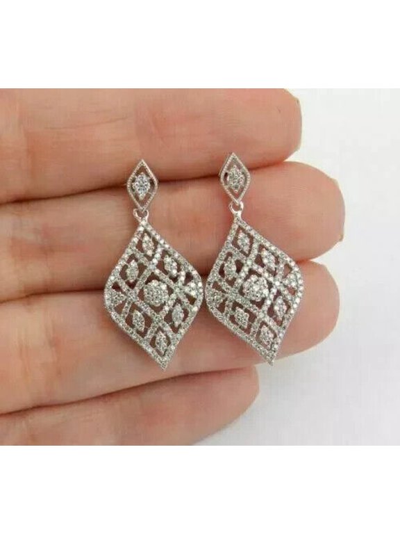 3 Ctw Round Cut Diamond Drop And Dangle Earrings 14K White Gold Over