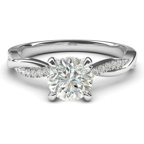 Gems Jewels 925 Sterling Silver 1.00 Ct Round Cut White Diamond Wedding Engagement Solitaire Ring 14K White Gold Plated For Women's -7.5