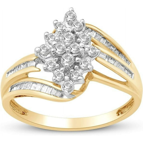 Gems Jewels 925 Sterling Silver 1.42 Ct Round Cut White Diamond Cluster Engagement Wedding Ring 14K Yellow Gold Plated For Women's -4.5
