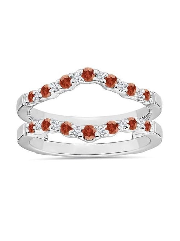 925 Sterling Silver 14K White Gold Plated 1.80 Ct Round Cut Red Ruby & Diamond Wedding Engagement Enhancer Guard Wrap Ring For Women's -5