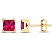 Gems Jewels 925 Sterling Silver 1Ct Princess Cut Pink Ruby Solitaire Push Back Stud Earrings 14K Yellow Gold Plated For Womens