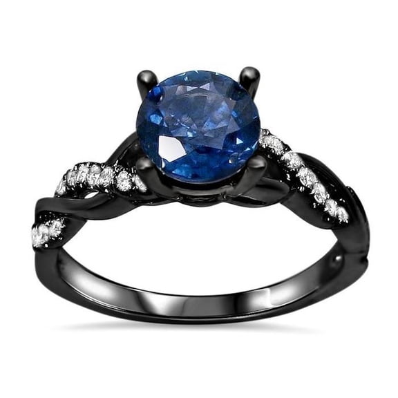 Gems & Jewels 925 Sterling Silver 2.00 Ct Round Cut Blue Sapphire Engagement Wedding Christmas Thanksgiving Halo Ring 14K Black Gold Plated For Women's -10