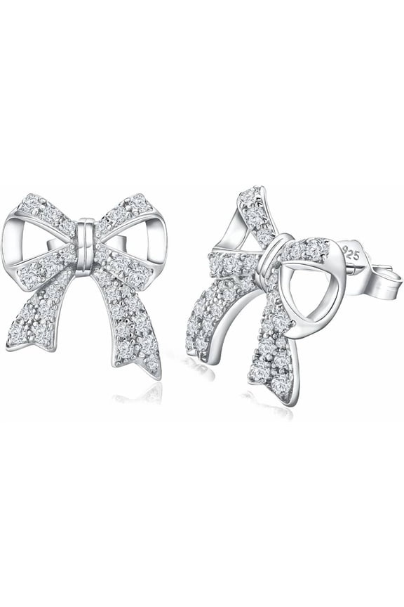 925 Sterling Silver 2.00 Ct Round Cut White Diamond Bow Push Back Stud Earring's 14K White Gold Plated For Women's