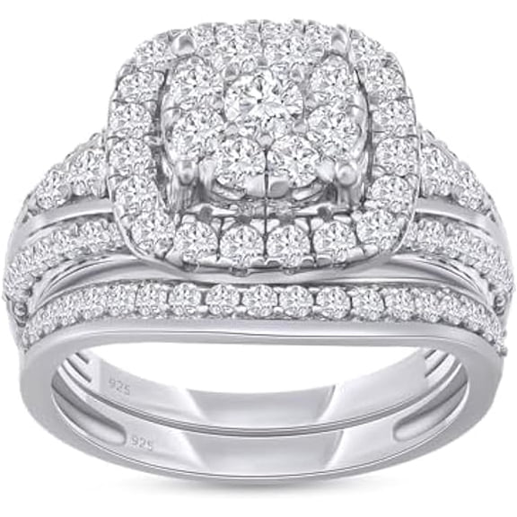 Gems Jewels 925 Sterling Silver 2.23 Ct Round Cut White Diamond Wedding Engagement Thanksgiving Christmas Bridal Ring Set 14K White Gold Plated For Women's -9.5