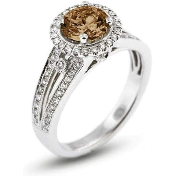Gems Jewels 925 Sterling Silver 2.25 Ct Round Cut Brown Diamond Christmas Wedding Engagement Thanksgiving Halo Ring For Women's 14K White Gold Plated-7