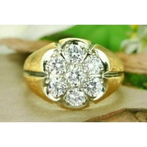 Gems Jewels 925 Sterling Silver 2.25 Ctw Round Cut White Diamond Wedding Anniversary Engagement Band Cluster Ring 14K Yellow Gold Plated For Men's -4