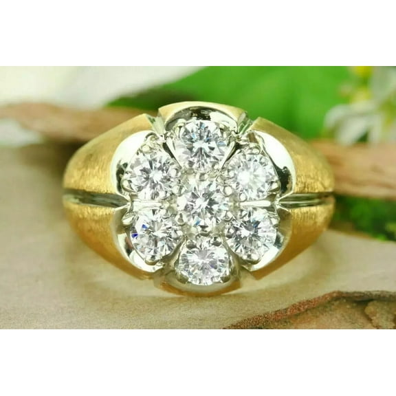 Gems Jewels 925 Sterling Silver 2.25 Ctw Round Cut White Diamond Wedding Anniversary Engagement Band Cluster Ring 14K Yellow Gold Plated For Men's -4