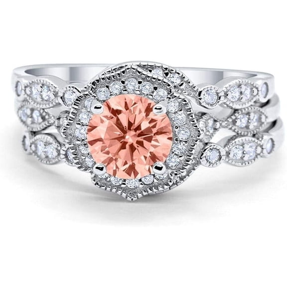 Gems Jewels 925 Sterling Silver 2.45 Ct Round Cut Morganite Wedding Engagement Thanksgiving Christmas Bridal Ring Set 14K White Gold Plated For Women's -8