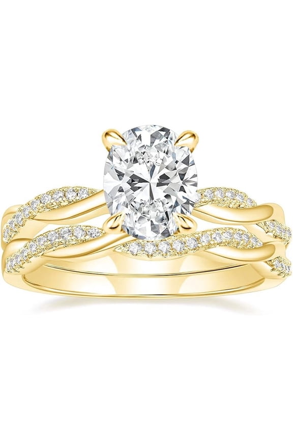 925 Sterling Silver 2.55 Ct Oval Cut White Diamond Engagement Wedding Thanksgiving Christmas Bridal Ring Set 14K Yellow Gold Plated For Women's -7