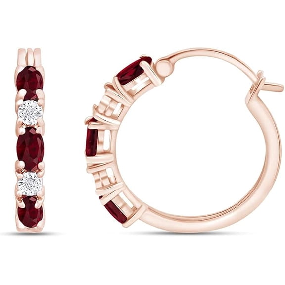 Gems Jewels 925 Sterling Silver 2 Ct Oval Cut White Diamond & Ruby Clip on Hoop Earring's 14K Rose Gold Plated For Women's