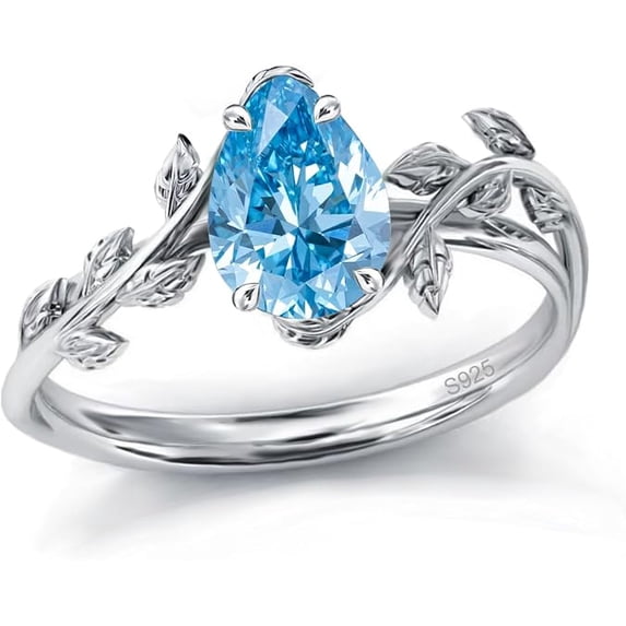 Pear Application Gems Jewels 925 Sterling Silver Blue Topaz Ring for Women, Pear Cut ...