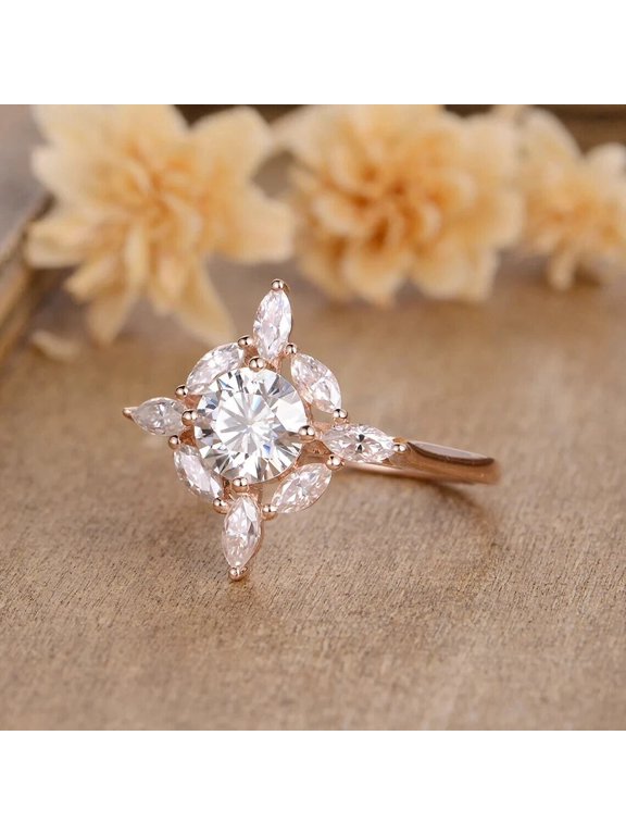 925 Sterling Silver Rose Gold-Plated Cluster Ring for Women, Diamond CZ Halo-9