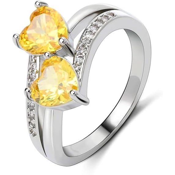 Silver Pickup Rings Gems&Jewels 925 Sterling Silver Toi et Moi Ring for Women, Heart Yellow ...