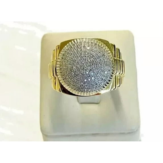 Gems Jewels Men's 925 Sterling Silver 2.38 Ctw Round Cut White Diamond Wedding Anniversary Engagement Band Cluster Ring 14K Yellow Gold Plated -4