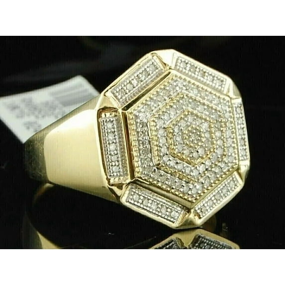 Gems Jewels Men's 925 Sterling Silver 3.00 Ctw Round Cut White Diamond Wedding Anniversary Engagement Band Cluster Ring 14K Yellow Gold Plated -10