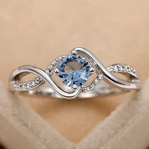 Silver Pickup Rings Gems&Jewels Round Cut Aquamarine Women's Engagement Ring, Infinity ...