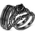 thumbnail image 1 of Gems Jewels Unisex 2.30 Ct Round Cut Black Diamond Engagement Wedding Trio Ring Set 14K Black Gold Plated 925 Sterling Silver For Men's & Women's -5, 1 of 1