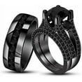 thumbnail image 1 of Gems Jewels Unisex 925 Sterling Silver 2.20 Ct Round Cut Black Diamond Wedding Engagement Trio Ring Set 14K Black Gold Plated For Men's & Women's -9, 1 of 1