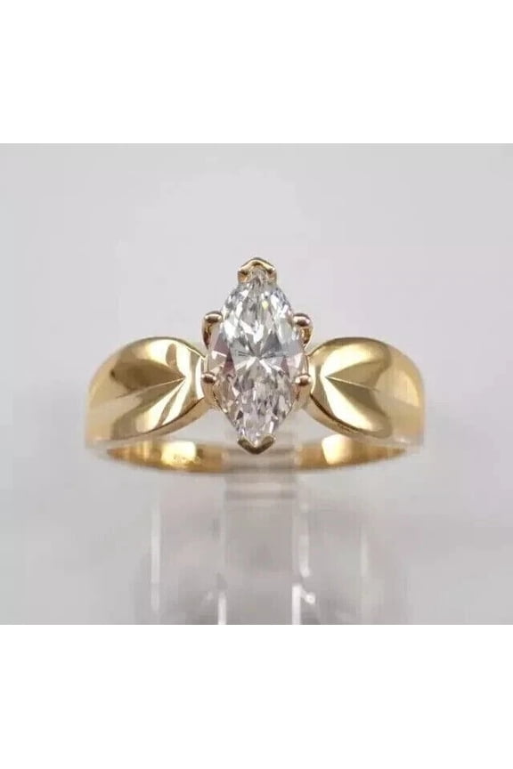 Women's 925 Sterling Silver 1.80 Ctw Marquise Cut White Diamond Wedding Anniversary Engagement Halo Ring 14K Yellow Gold Plated -4