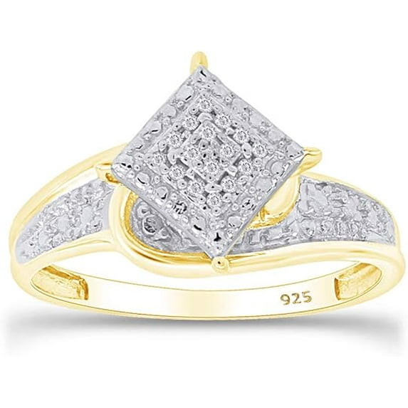 Gems Jewels Women's 925 Sterling Silver 1.82 Ctw Round Cut White Diamond Wedding Engagement Anniversary Halo Ring 14K Yellow Gold Plated -7.5
