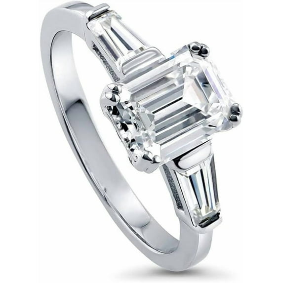 Gems Jewels Women's 925 Sterling Silver 2.12 Ctw Emerald Cut White Diamond Wedding Engagement Anniversary Halo Ring 14K White Gold Plated -5