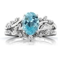 thumbnail image 1 of Gems Jewels Women's 925 Sterling Silver 2.25 Ct Oval Cut Aquamarine Christmas Thanksgiving Engagement Bridal Ring Set 14K White Gold Plated -6, 1 of 2